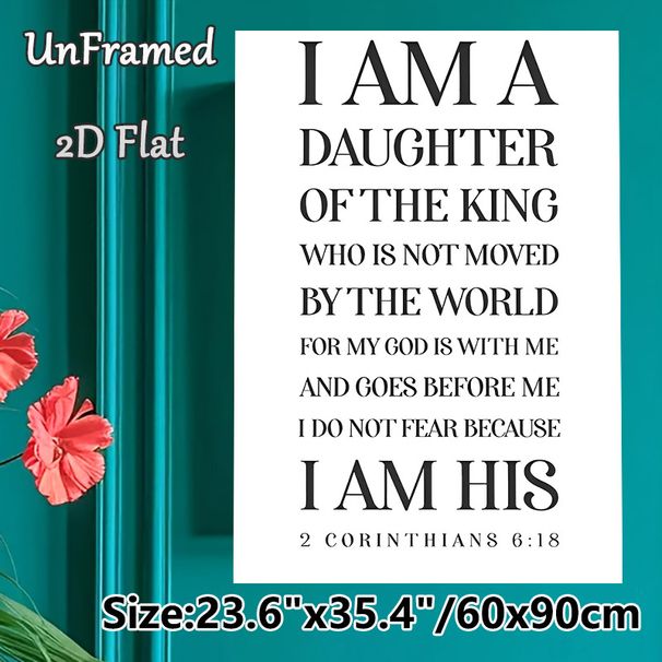 Bible Verse Painting Poster, Minimalist Black Typographic "Daughter Of The King" Scripture Poster, Inspirational Spiritual Decor Idea For Bedroom_maomaolike.com