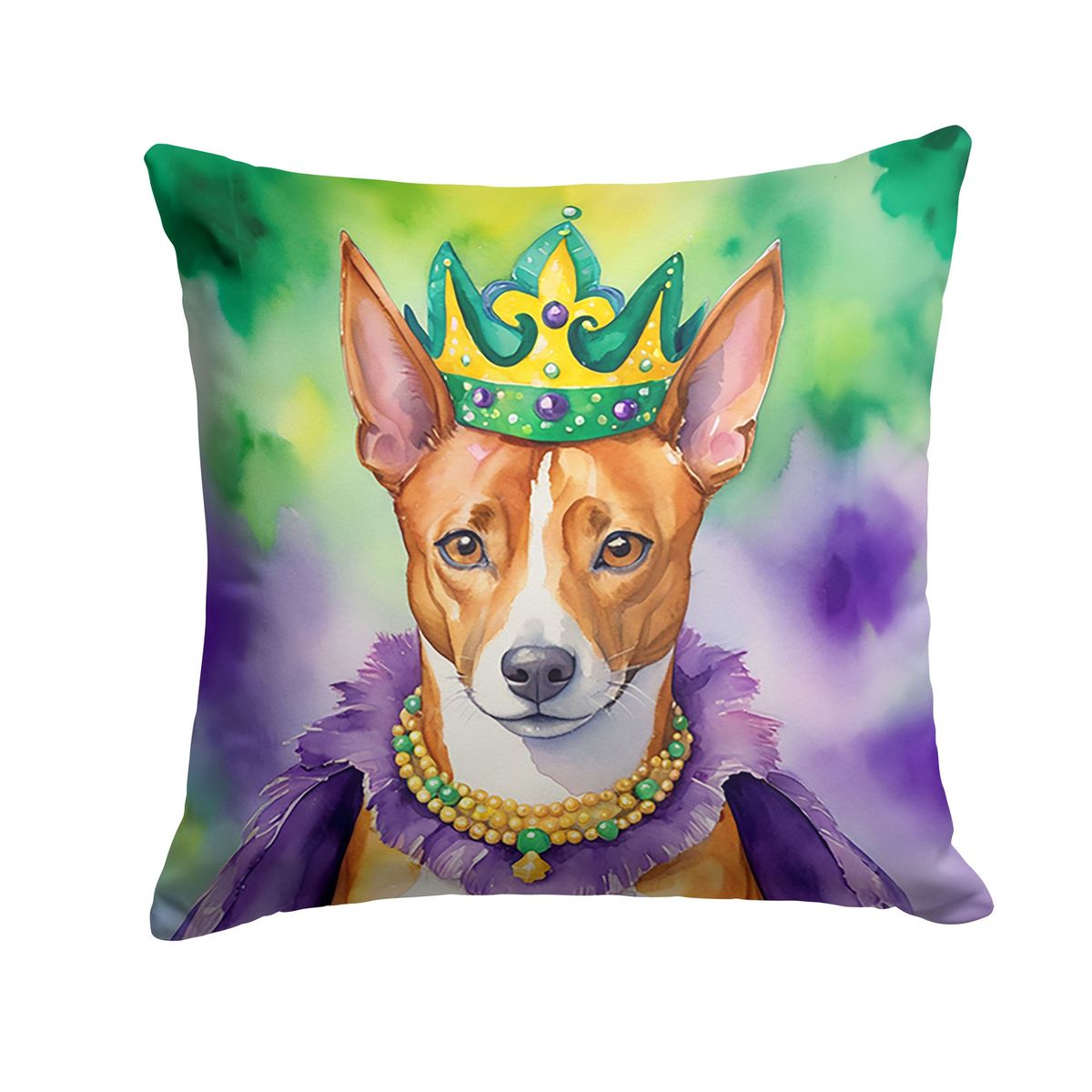 Basenji King Of Mardi Gras Throw Pillow Machine Washable, Indoor Outdoor Decorative Pillow For Couch, Bed Or Patio, 18Hx18W_maomaolike.com