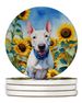 English Bull Terrier In Sunflowers Large Sandstone Coasters Pack Of 4 Absorbent Round Coasters Decor Gifts For Men Or Women, 4 In, Multicolor_maomaolike.com