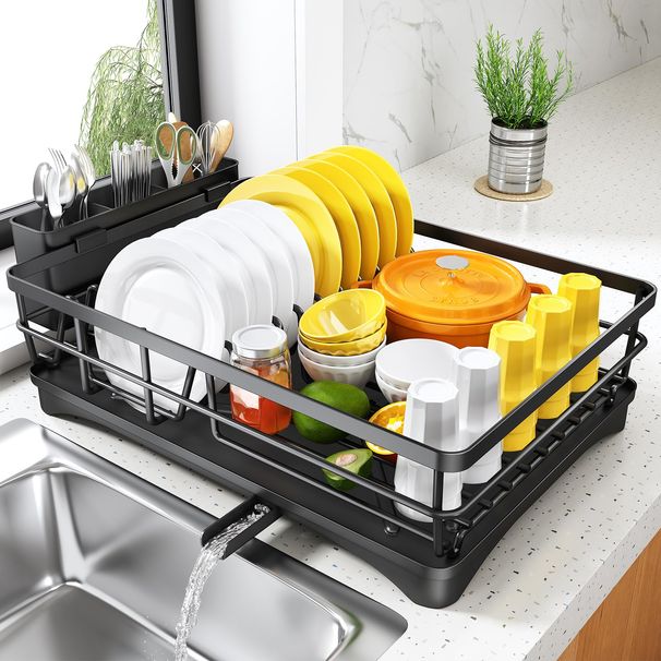 SNTD Dish Drying Rack For Kitchen Counter, 11.8" W X 16.7" L, Black_maomaolike.com