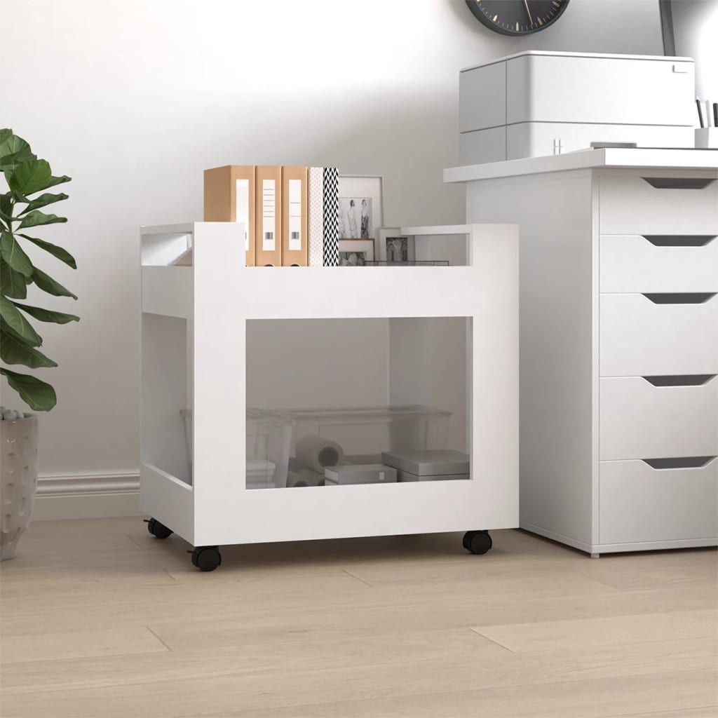 White Wood Composite Office Trolley - Compact Storage Solution For Organizing Paper Clutter_maomaolike.com
