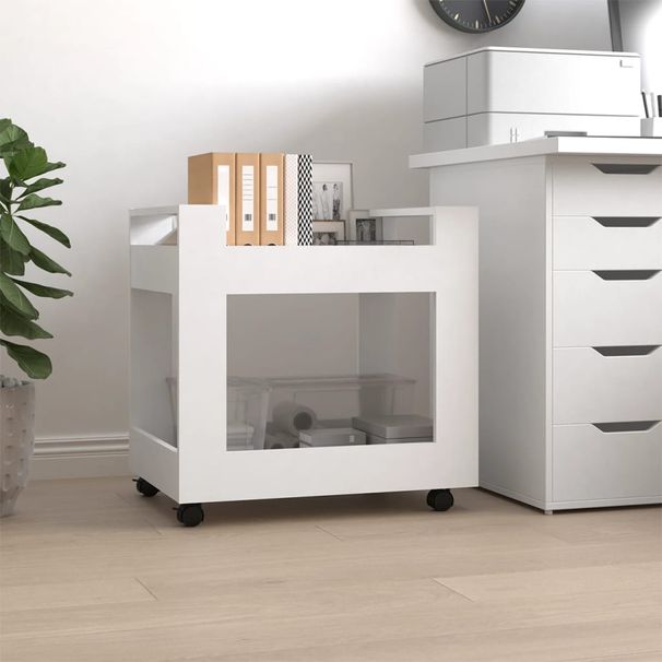 White Wood Composite Office Trolley - Compact Storage Solution For Organizing Paper Clutter_maomaolike.com
