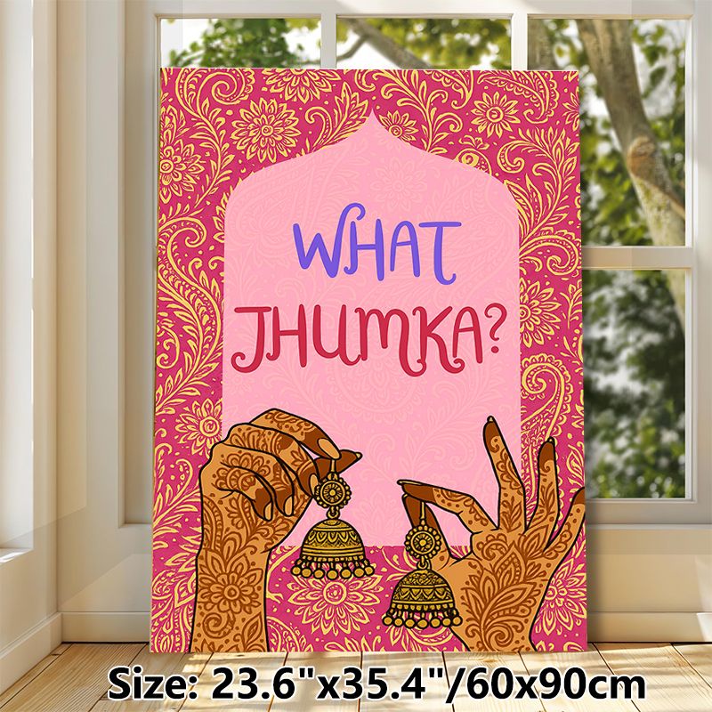 Jhumka Themed Painting Poster, Vibrant Indian Ethnic Style Poster, Decorative Artwork Featuring Henna-adorned Hands With Traditional Jhumkas, Ideal_maomaolike.com