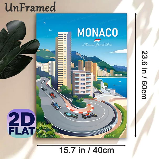 Monaco Grand Prix Painting Poster, Vibrant Flat-illustrated Coastal City & Formula Race Track Scene Poster, Stylish Wall Decor Ideal For Living Rooms_maomaolike.com