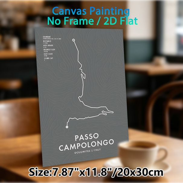 Passo Campolongo Route Topographic Painting Poster, Minimalist Monochrome Line-art Mountain Climb Map Poster, Features Key Climb Stats, Ideal For Home_maomaolike.com
