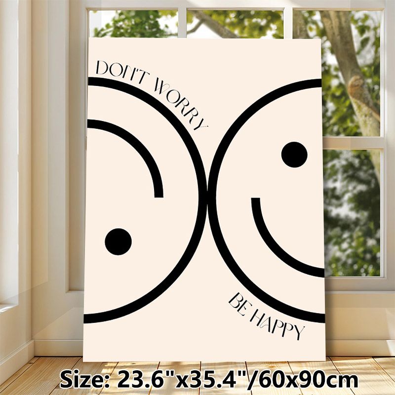 Inspirational Quote Painting Poster, Minimalist Black & White Abstract Interlaced Smiley Face Poster, Uplifting Positive Message Decor Ideal For_maomaolike.com