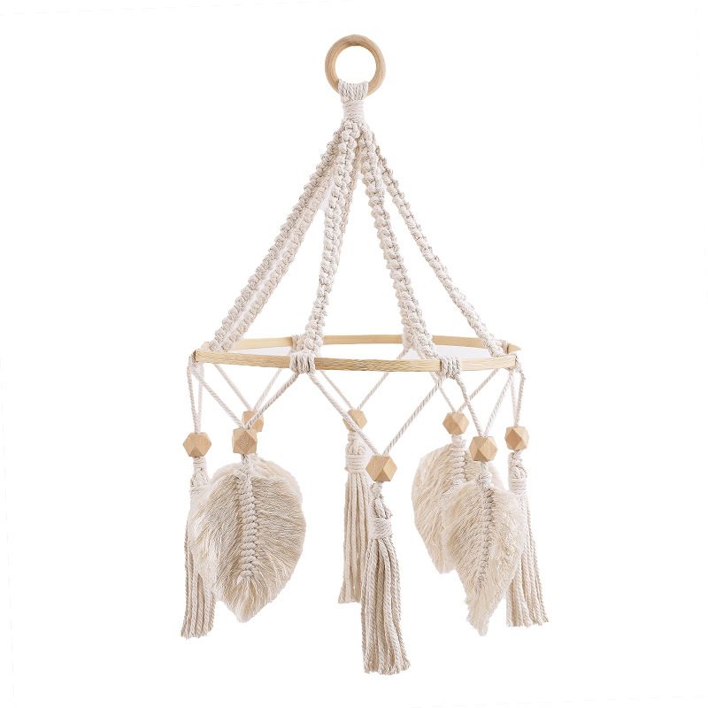 Nordic Handwoven Tapestry Bamboo Hoop Leaf Tassel Home Decoration Children's Room Bedroom Hanging Ornament Photo Prop_maomaolike.com