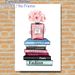 Fashion & Perfume Themed Painting Poster, Soft Watercolor-style Stylish Poster, Pink Perfume Bottle With Pink Flowers Atop Fashion Books, Elegant_maomaolike.com