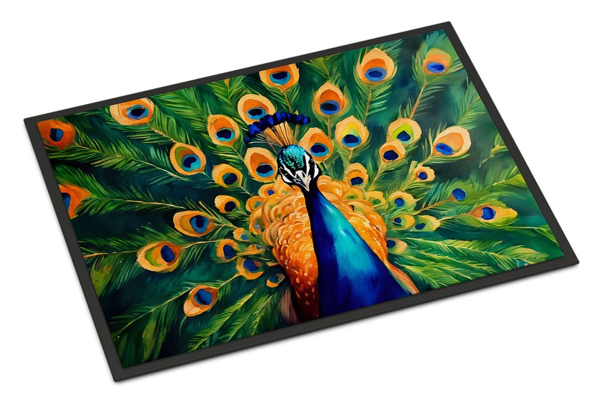 Peacock Doormat Front Door Mat Indoor Outdoor Rugs For Entryway, Non Slip Washable Low Pile, 24H X 36W_maomaolike.com