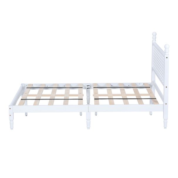 Wood Bed Frame With Spindle Headboard, Solid Rubber Wood Foundation With Wood Central Supports, 1000 Lb Capacity, Easy Assembly, No Box Spring Needed, Full- White_maomaolike.com