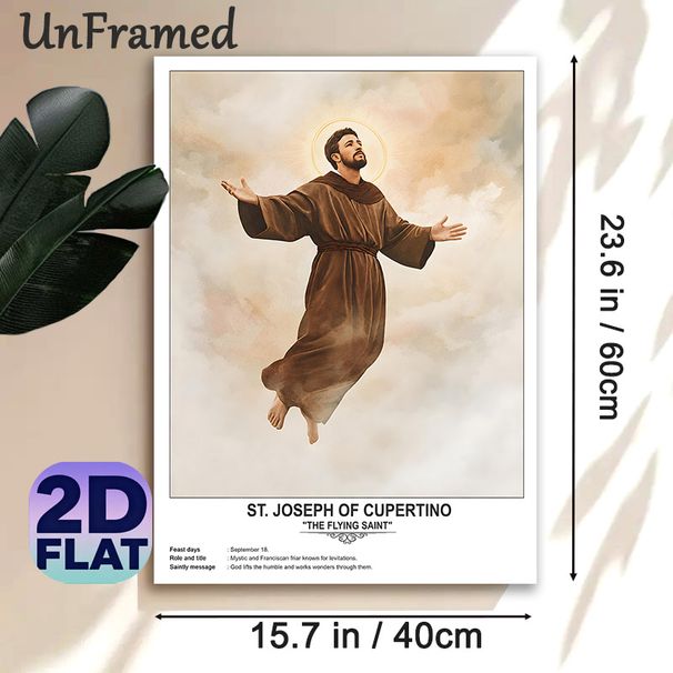 St. Joseph Of Cupertino Painting Poster, Soft Watercolor-style Levitating Saint With Glowing Halo Poster, Inspirational Religious Decor Ideal For_maomaolike.com