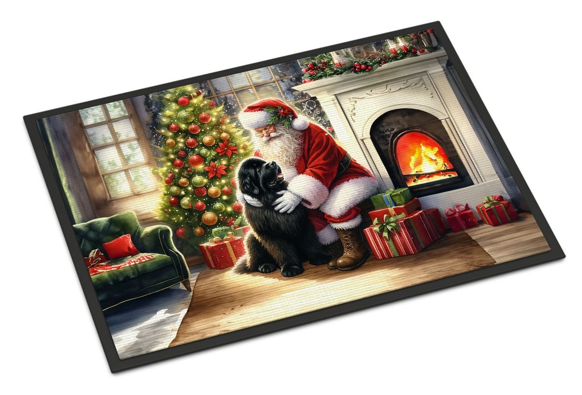 Newfoundland And Santa Claus Doormat Front Door Mat Indoor Outdoor Rugs For Entryway, Non Slip Washable Low Pile, 24H X 36W_maomaolike.com