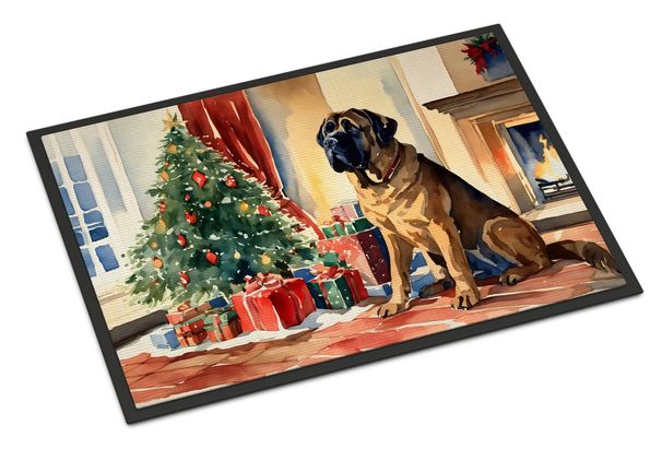 Mastiff Cozy Christmas Doormat Front Door Mat Indoor Outdoor Rugs For Entryway, Non Slip Washable Low Pile, 24H X 36W_maomaolike.com