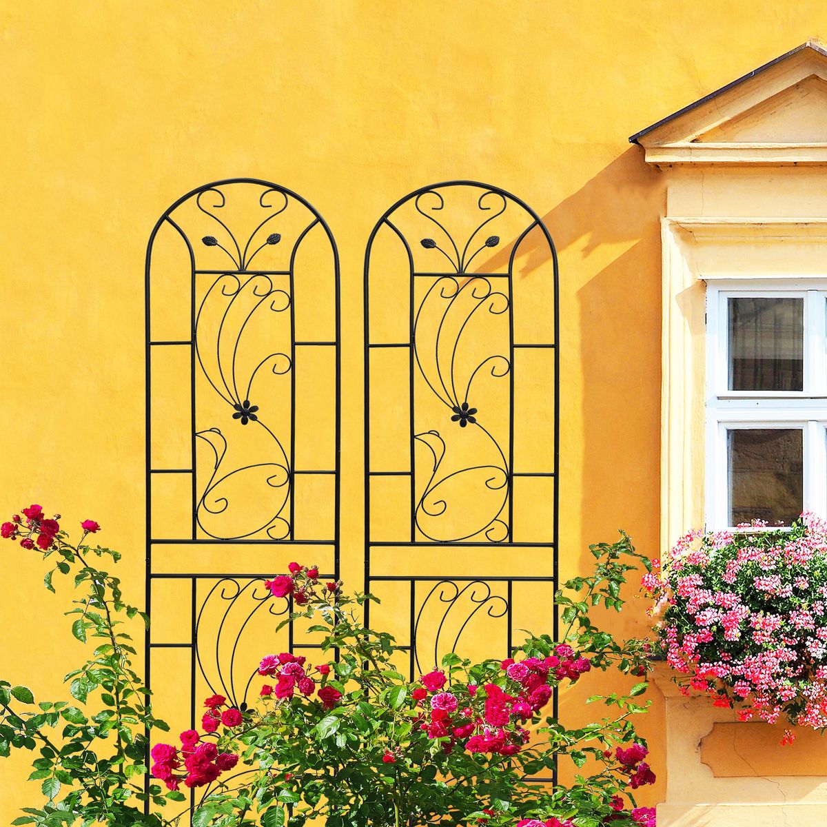 2 Pack Metal Garden Trellis 86.7" X 19.7" Rustproof Trellis For Climbing Plants Outdoor Flower Support Peacock Style Black_maomaolike.com
