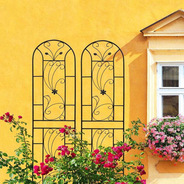 2 Pack Metal Garden Trellis 86.7" X 19.7" Rustproof Trellis For Climbing Plants Outdoor Flower Support Peacock Style Black_maomaolike.com