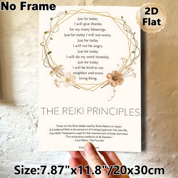 Reiki Principles Painting Poster, Soft Floral Geometric Framed Typography Poster, Mindful Calming Inspirational Art, Ideal For Meditation Room_maomaolike.com