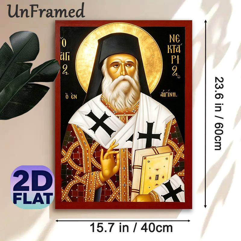 Saint Nektarios Orthodox Religious Painting Poster, Traditional Gilded Icon Style Poster, Serene Spiritual Decor Piece, Suitable For Home Prayer Areas_maomaolike.com