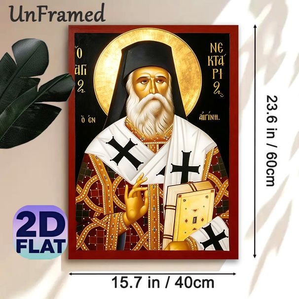 Saint Nektarios Orthodox Religious Painting Poster, Traditional Gilded Icon Style Poster, Serene Spiritual Decor Piece, Suitable For Home Prayer Areas_maomaolike.com