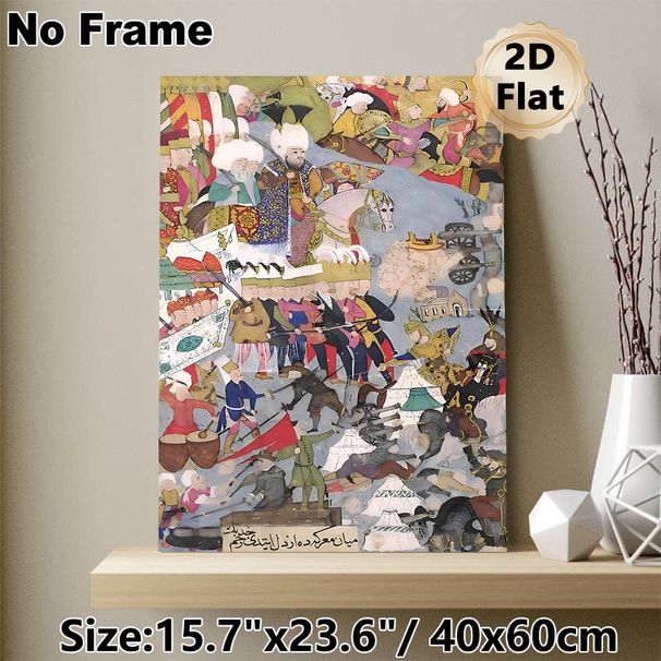 Ottoman Battle Scene Painting Poster, Richly Colored Traditional Islamic Miniature Poster, Historical Decorative Art Ideal For Home Office, Study_maomaolike.com