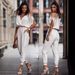Women V-neck pocket jumpsuit with elastic waist casual pants_maomaolike.com