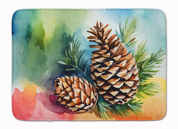 Maine White Pine Cone And Tassels In Watercolor Memory Foam Kitchen Mat Machine Washable Anti-Fatigue Mat Cushion Comfort Bath Mat Or Kitchen Rug_maomaolike.com