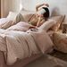 High-End Linen Four-Piece Full Cotton Thickened Brushed Jacquard Duvet Cover Sheet Bed Skirt Bedding Set 4_maomaolike.com