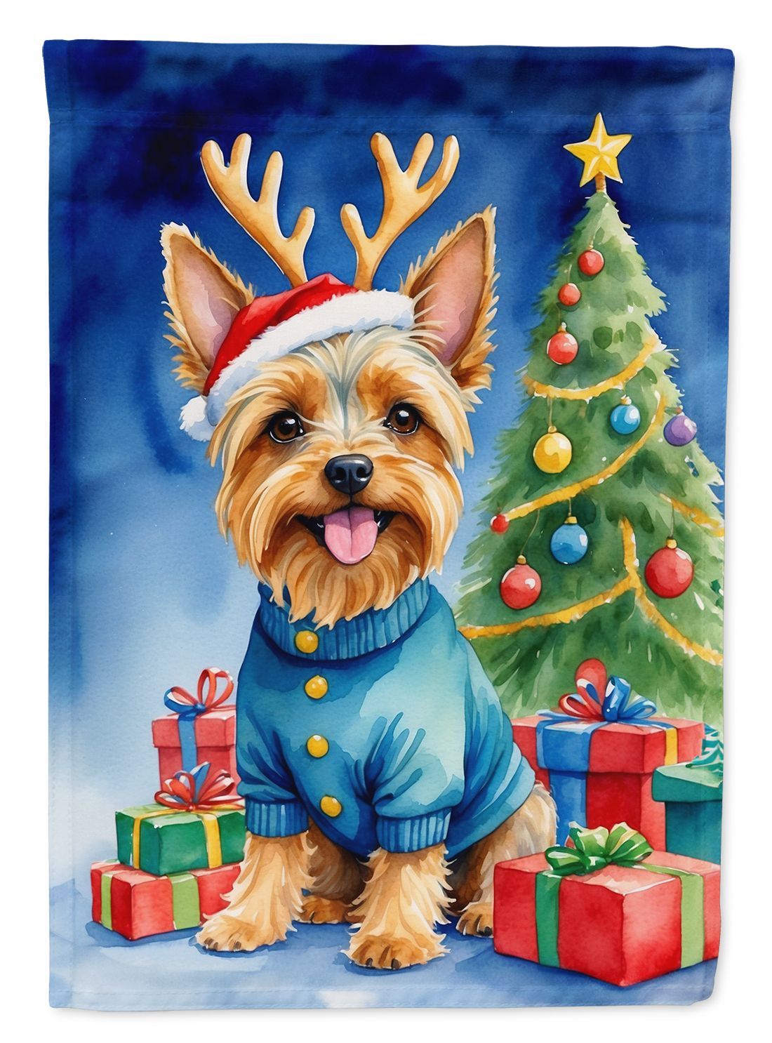 Silky Terrier Christmas Reindeer House Flag Large Porch Sleeve Pole Decorative Outside Yard Banner Artwork Wall Hanging, Polyester, House Size, Multicolor_maomaolike.com