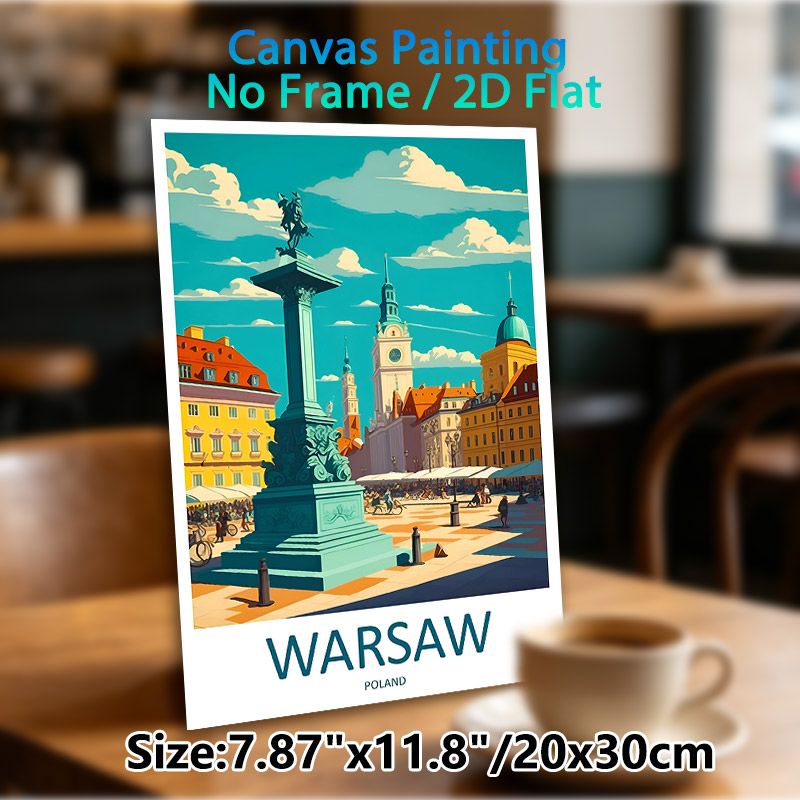 Warsaw Poland Cityscape Painting Poster, Vibrant Retro Illustration Poster, Showcases Iconic Square With Historic Architecture, Ideal For Home, Office_maomaolike.com