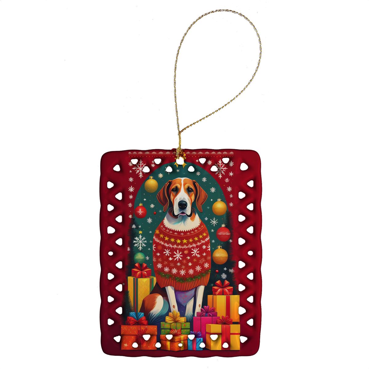 English Foxhound Holiday Christmas Porcelain Ornament Christmas Tree Hanging Decorations For Home Christmas Holiday, Rectangle, Gift, Multicolor_maomaolike.com