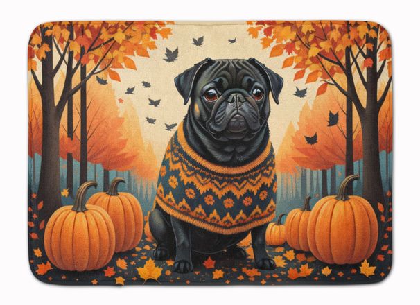 Black Pug Fall Memory Foam Kitchen Mat Machine Washable Anti-Fatigue Mat Cushion Comfort Bath Mat Or Kitchen Rug_maomaolike.com