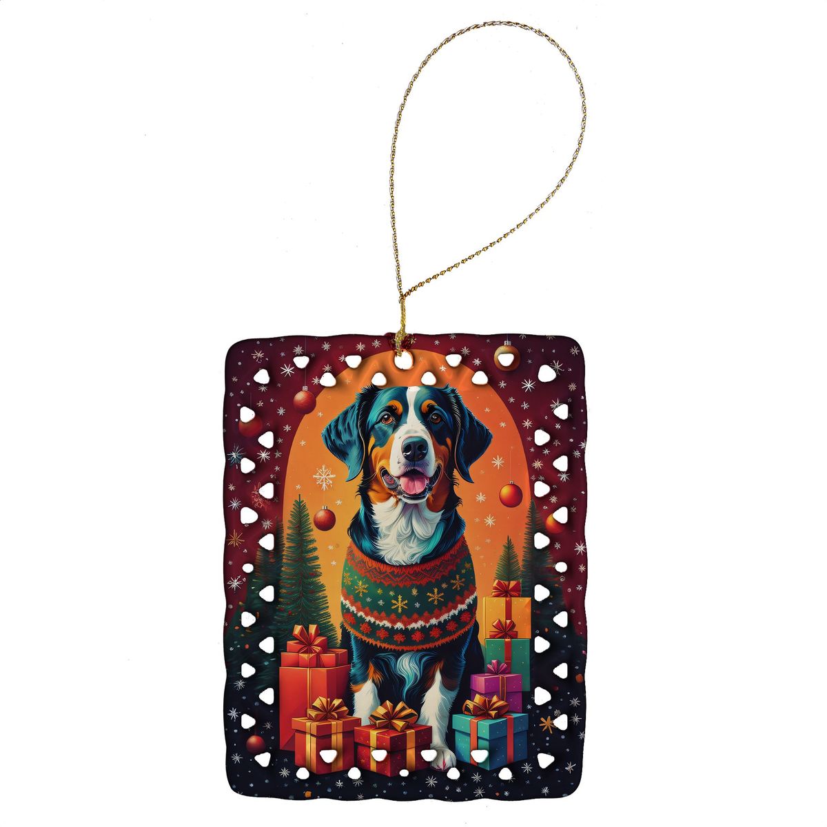 Appenzeller Sennenhund Holiday Christmas Porcelain Ornament Christmas Tree Hanging Decorations For Home Christmas Holiday, Rectangle, Gift, Multicolor_maomaolike.com
