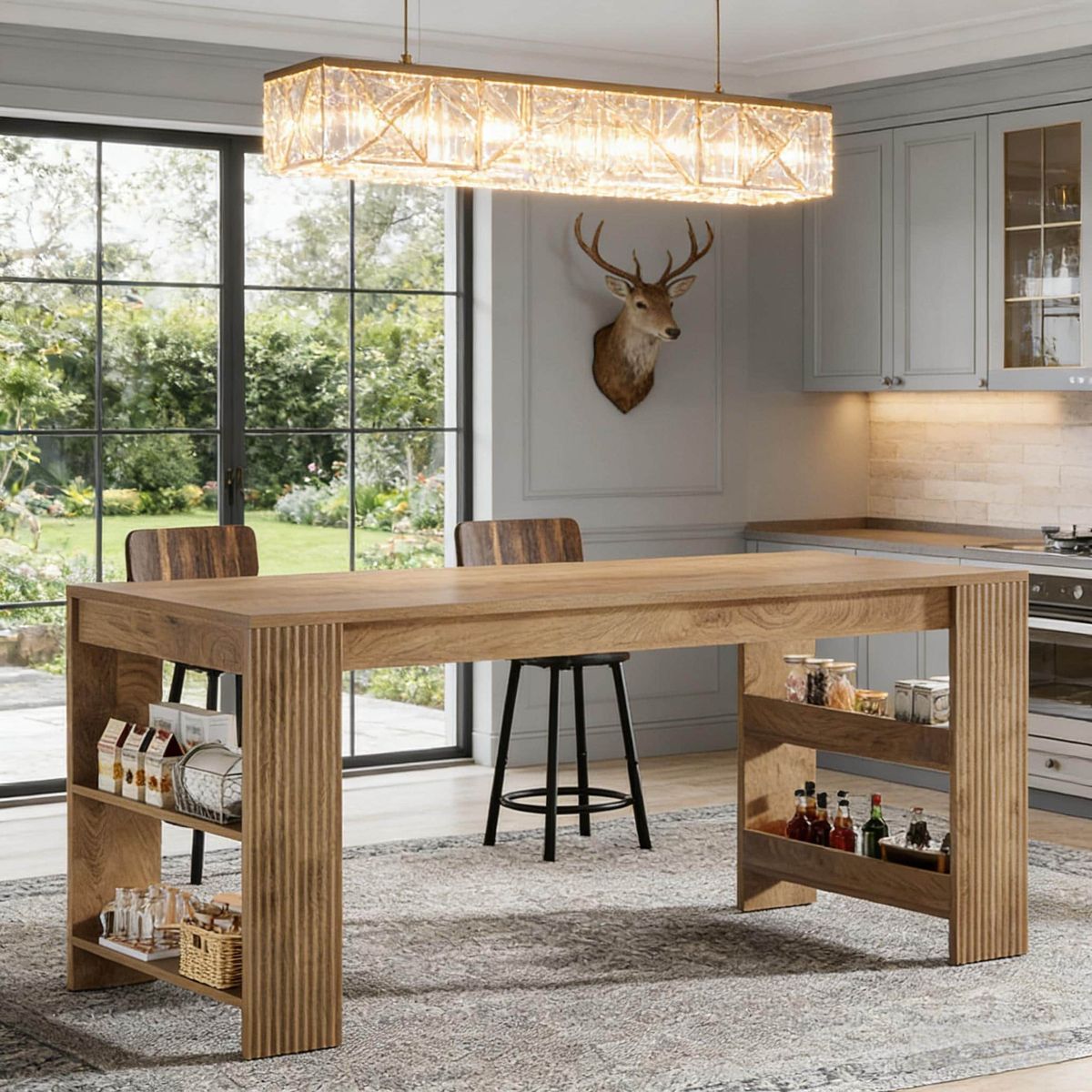 Kitchen Island, Large Home Bar Table With Double-Sided Storage Shelves_maomaolike.com
