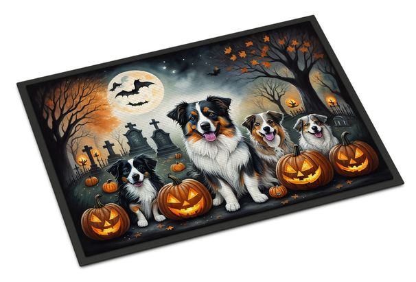 Australian Shepherd Spooky Halloween Doormat Front Door Mat Indoor Outdoor Rugs For Entryway, Non Slip Washable Low Pile, 24H X 36W_maomaolike.com