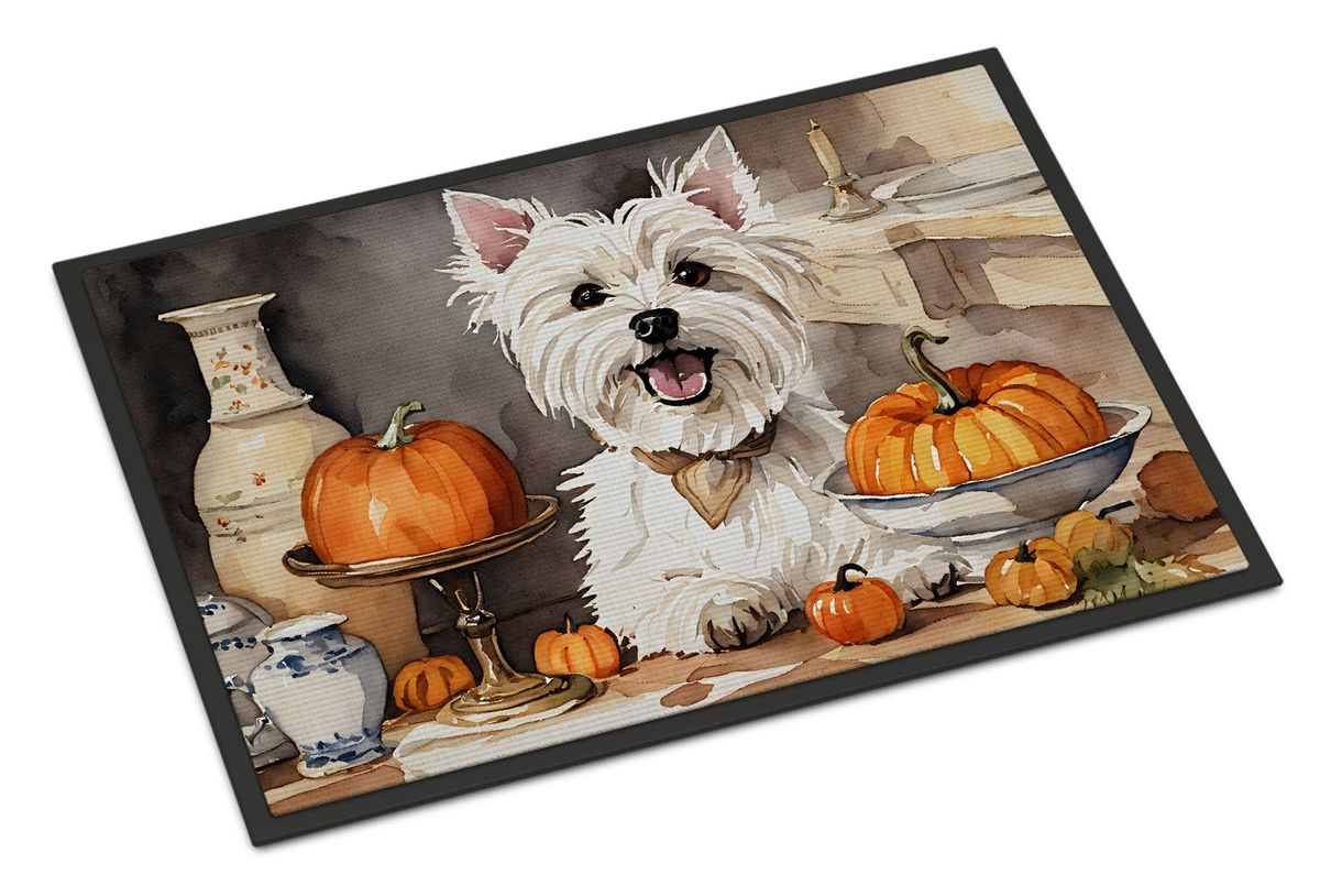 Westie Fall Kitchen Pumpkins Doormat Front Door Mat Indoor Outdoor Rugs For Entryway, Non Slip Washable Low Pile, 24H X 36W_maomaolike.com