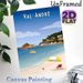 Val-André Coastal Town Painting Poster, Vibrant Retro Scenic Seaside Poster, Sunny Beach With Sailboat & Coastal Houses Design, Adds Tranquil Coastal_maomaolike.com