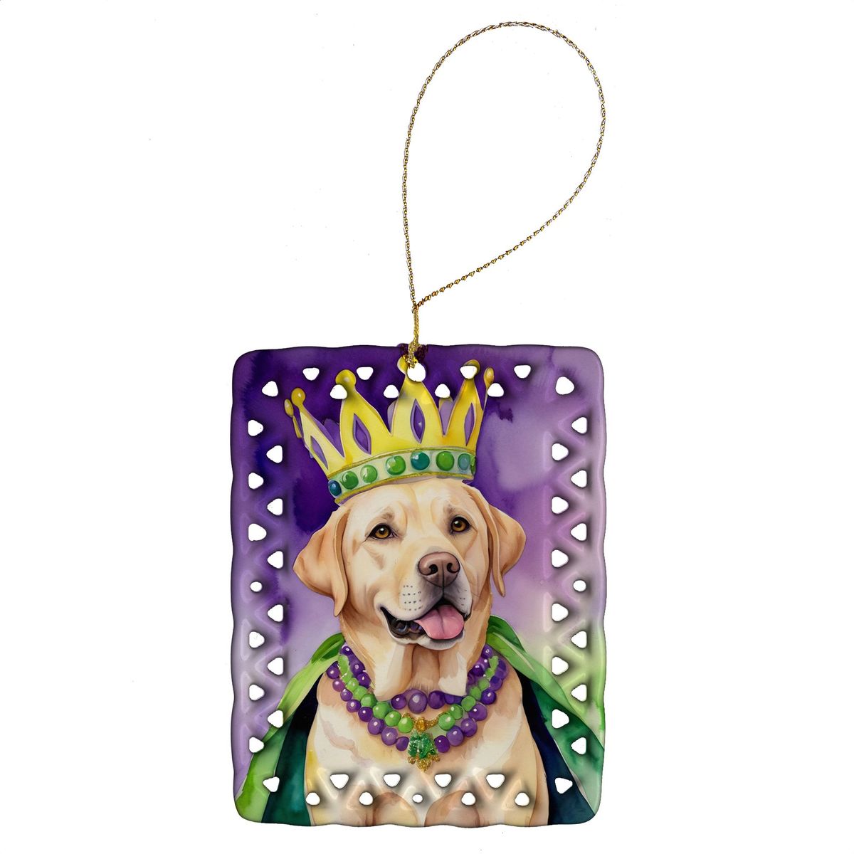Labrador Retriever King Of Mardi Gras Porcelain Ornament Christmas Tree Hanging Decorations For Home Christmas Holiday, Rectangle, Gift, Multicolor_maomaolike.com