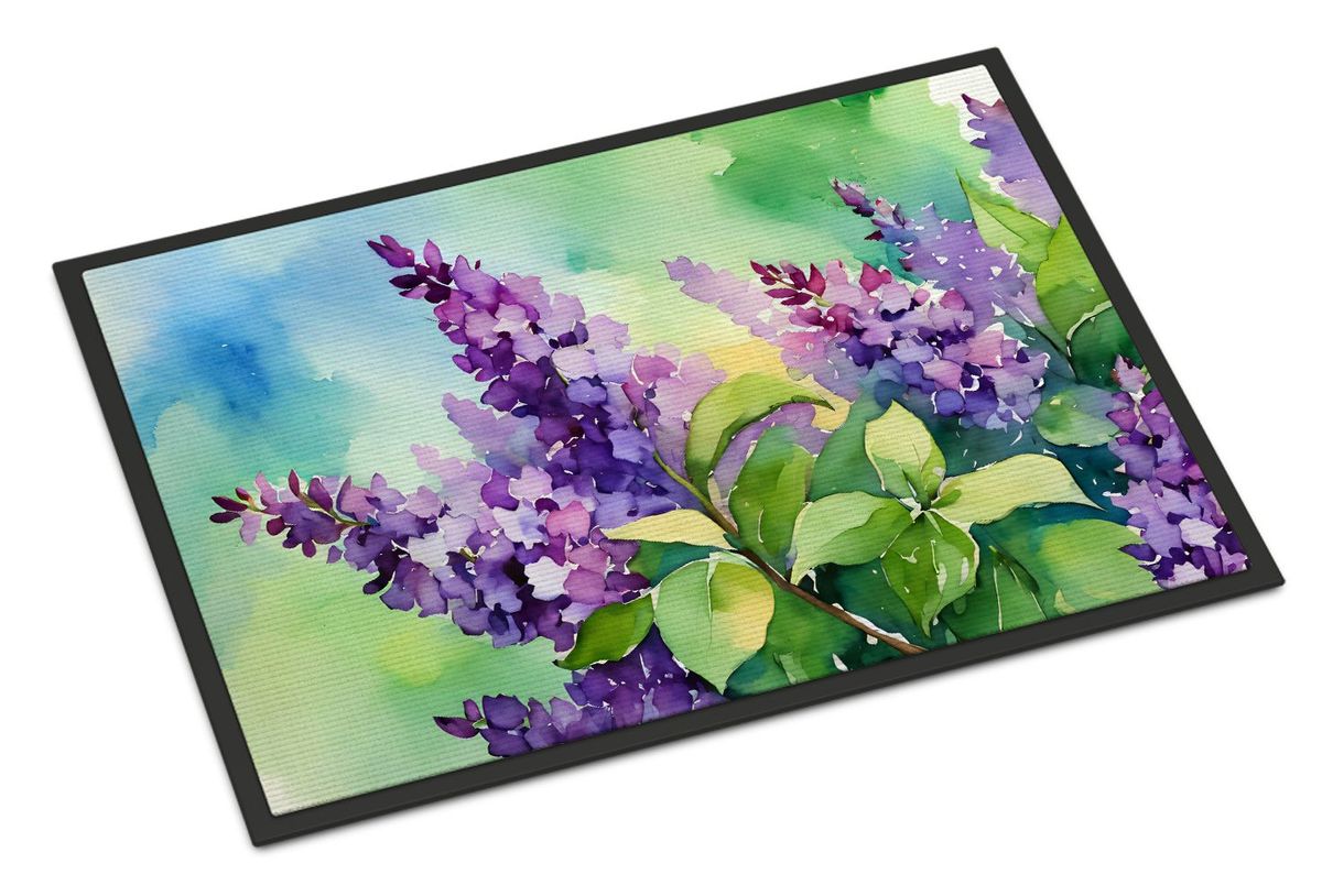 New Hampshire Purple Lilac In Watercolor Doormat Front Door Mat Indoor Outdoor Rugs For Entryway, Non Slip Washable Low Pile, 24H X 36W_maomaolike.com