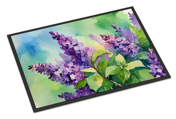New Hampshire Purple Lilac In Watercolor Doormat Front Door Mat Indoor Outdoor Rugs For Entryway, Non Slip Washable Low Pile, 24H X 36W_maomaolike.com