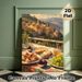 Mediterranean Village & Gourmet Brunch Painting Poster, Warm-toned Impressionist-style Poster, Inviting Sunlit Hillside Village With Delicious Food_maomaolike.com