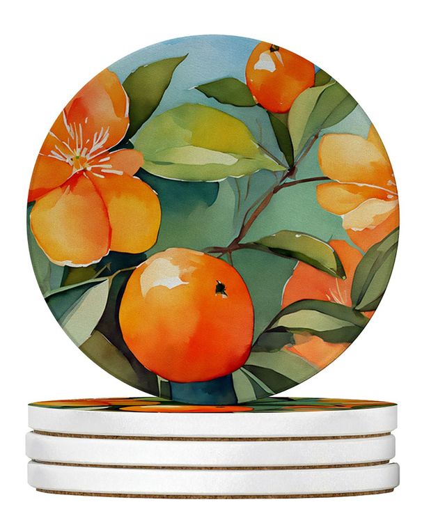 Florida Orange Blossom In Watercolor Large Sandstone Coasters Pack Of 4 Absorbent Round Coasters Decor Gifts For Men Or Women, 4 In, Multicolor_maomaolike.com