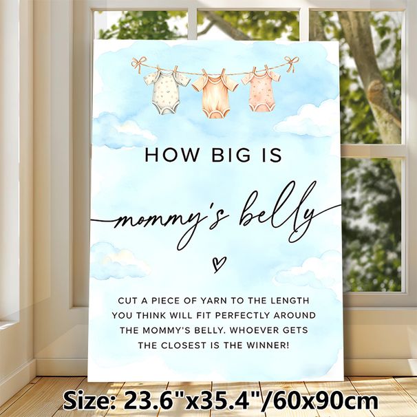 Baby Shower "How Big Is Mommy's Belly" Painting Poster, Soft Watercolor Onesie Design Poster, Interactive Game Sign For Baby Shower Party Events_maomaolike.com