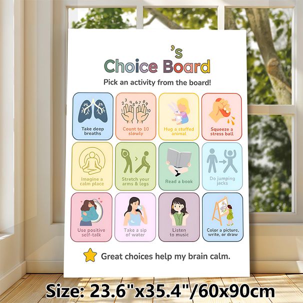 Calm-Down Choice Board Painting Poster, Soft-hued Cartoon-style Poster, Features Gentle Stress-relief Activities, Ideal For Office, Lounge And_maomaolike.com