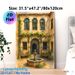 Mediterranean Courtyard Painting Poster, Soft Watercolor Style Charming Courtyard With Fountain & Vine Pergola Poster, Warm Tranquil Decor Ideal For_maomaolike.com