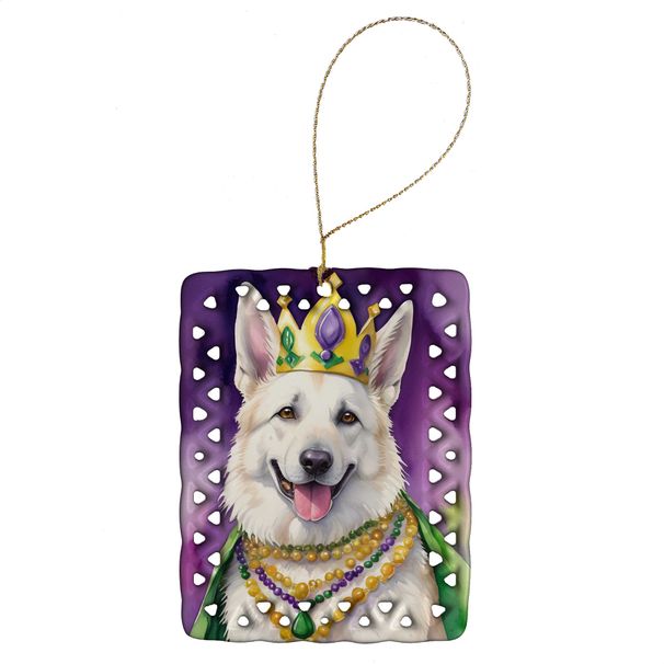 White German Shepherd King Of Mardi Gras Porcelain Ornament Christmas Tree Hanging Decorations For Home Christmas Holiday, Rectangle, Gift, Multicolor_maomaolike.com
