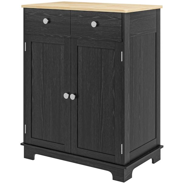 Kitchen Storage Cabinet, Sideboard Floor Cupboard With Solid Wood Top, Adjustable Shelf, And 2 Drawers, Distressed Black_maomaolike.com