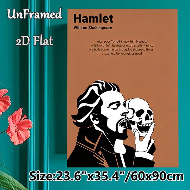 Hamlet Themed Painting Poster, Minimalist Graphic Style Poster, Classic Shakespearean Quote With Iconic Skull Scene, Sophisticated Literary Decor For_maomaolike.com