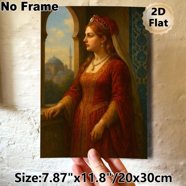 Vintage Noble Lady Painting Poster, Exquisite Classic Oil Style Poster, Elegant Lady In Ornate Red Gown With Domed Building View, Refined Wall Decor_maomaolike.com