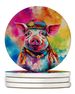 Hippie Animal Pig Large Sandstone Coasters Pack Of 4 Absorbent Round Coasters Decor Gifts For Men Or Women, 4 In, Multicolor_maomaolike.com