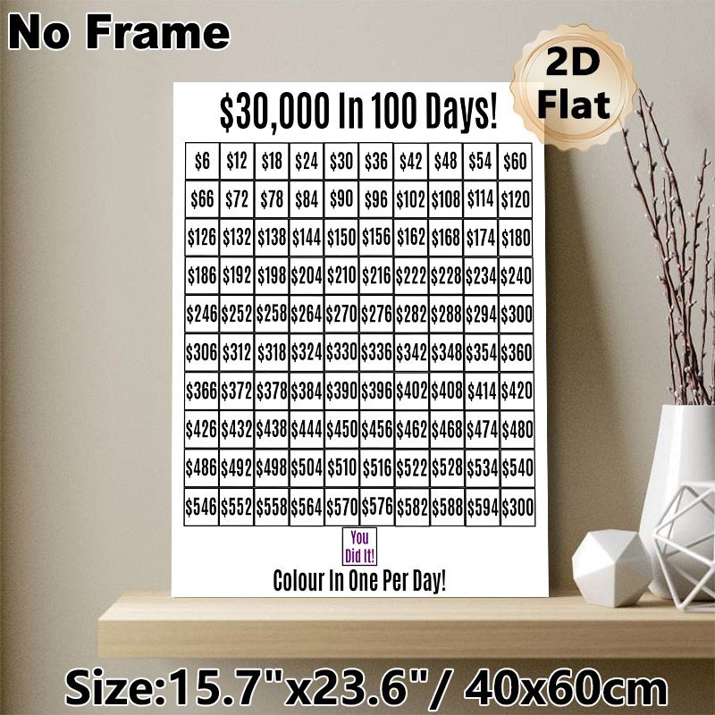 $30,000 100-Day Savings Challenge Painting Poster, Clean Minimalist Savings Tracker Poster, Assists With Daily Savings Goal Tracking For Personal_maomaolike.com