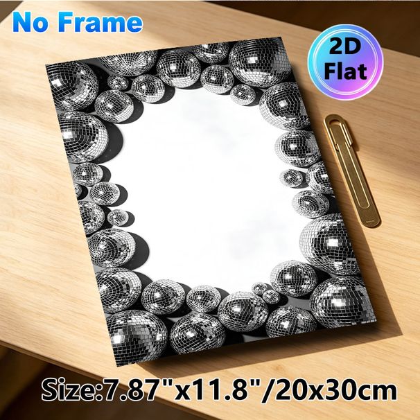 Disco Ball Painting Poster, Monochrome Glossy Mirrored Disco Balls Framed Poster, Brings Retro Party Vibe, Suitable For Living Room, Home Bar And_maomaolike.com
